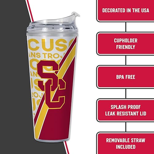 Miniatura 43 de Rico Industries NCAA - Vaso de acrílico estándar de 24 onzas con tapa con bisagras, vaso de doble pared con licencia oficial y popote