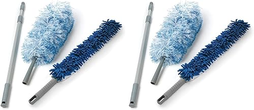 O-Cedar Plumero de microfibra de doble acción con mango telescópico, juego de 3 piezas, blanco, azul (paquete de 2)