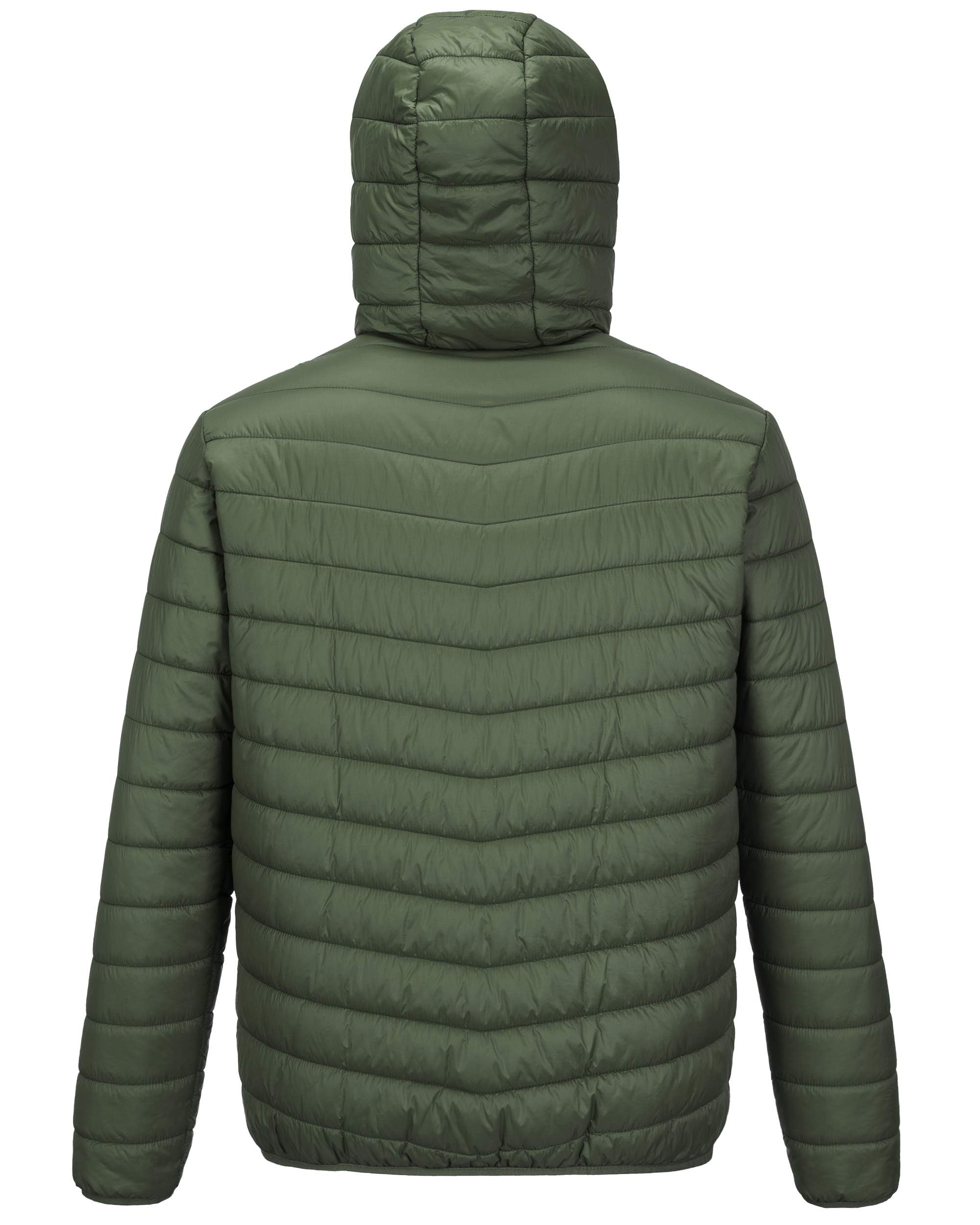 Outdoor Ventures Chaqueta acolchada para hombre, ligera, impermeable, con capucha, abrigo hinchable, chaqueta de invierno para hombre, con bolsillos, para senderismo, camping, viajes