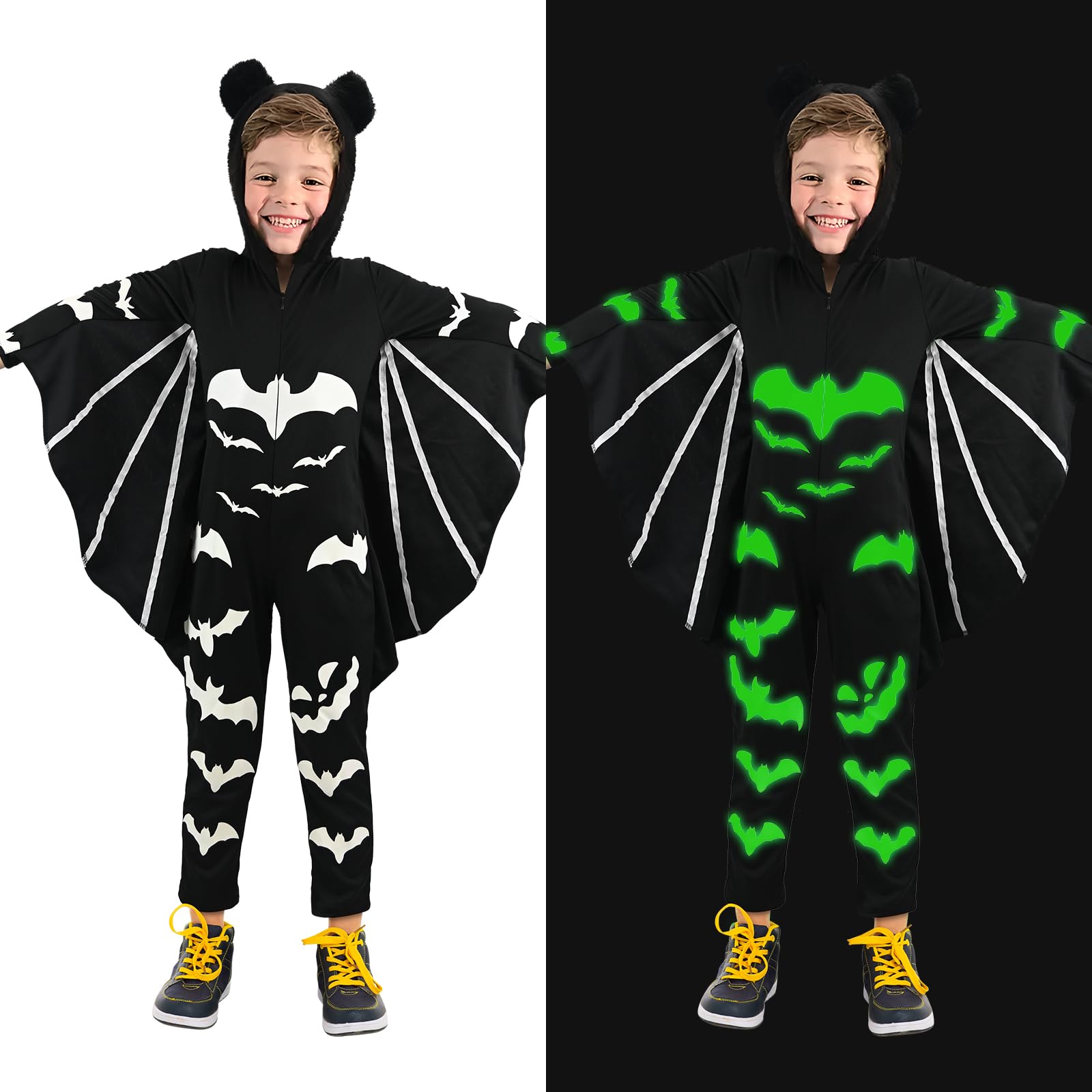 Smlper Bat Costume, Halloween Costume, Children's Costumes, Glow Bat costume, Carnival Costumes for Boys and Girls (XL)
