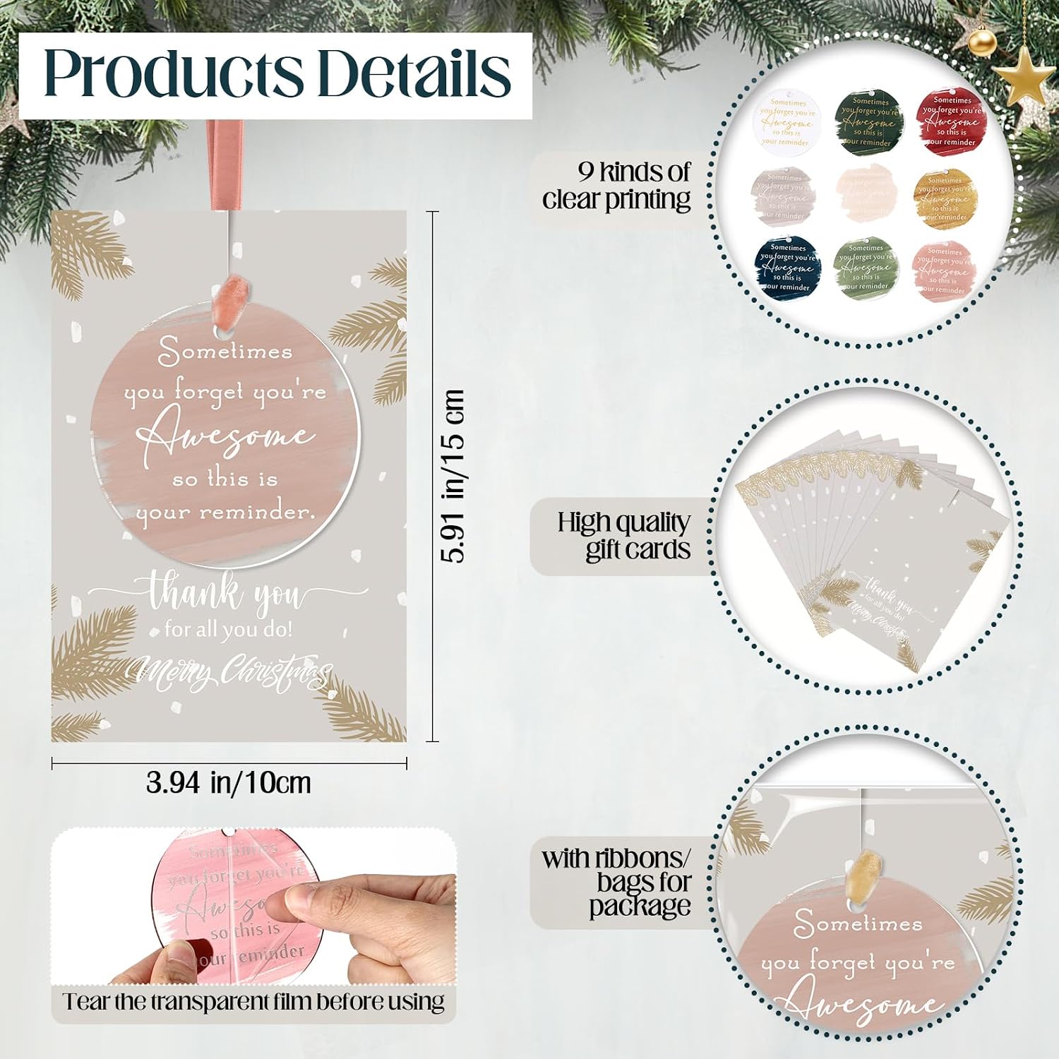 Condition photo showing New/Like New for kasyat 24 sets christmas appreciation gifts bulk acrylic thank you ornaments with ribbon and card you are awesome christmas hanging gift for employee coworker team staff office xmas tree decor (round) 24 round