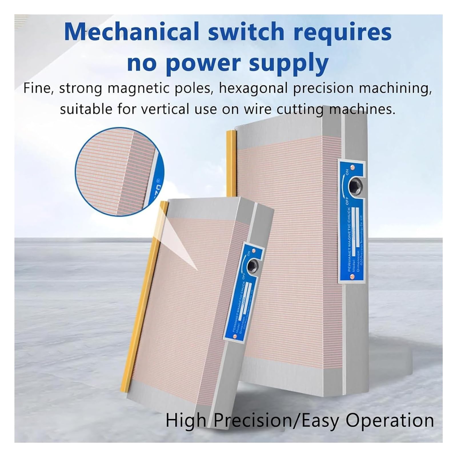 Prostokątny uchwyt magnetyczny, magnesy tokarskie, uchwyt z magnesem trwałym o sile magnetycznej 100 N/cm² do szlifierki do płaszczyzn