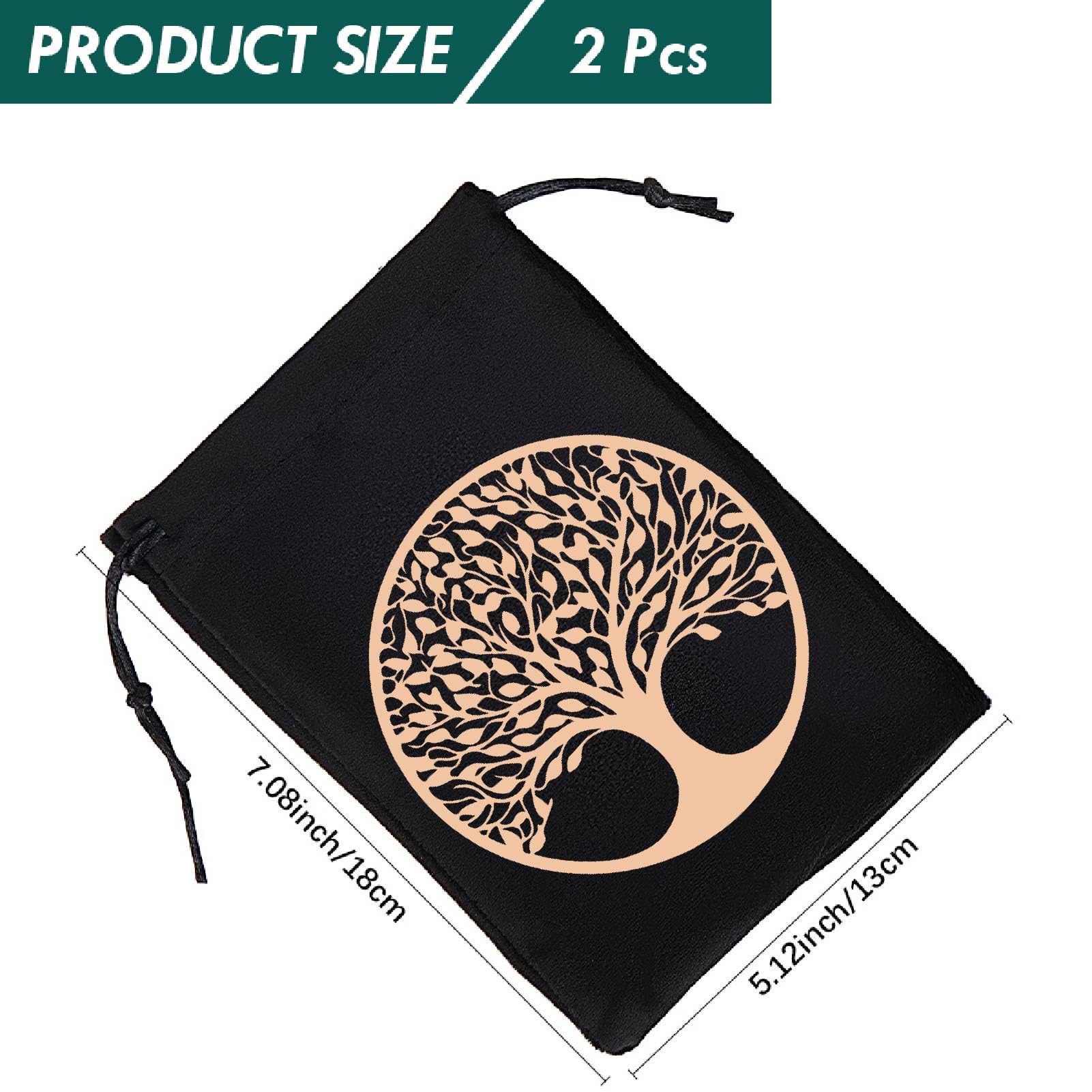 CREATCABIN 2Pcs Tarot Cards Storage Bags Drawstrings Bags Tarot Cards Holder Pouches Tarot Deck Bags Black Tree of Life Jewelry Wrap Velvet Bags for Crystals Dices Rune Altar Gift 5x7Inch - Image 2