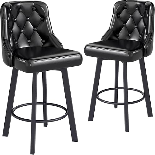 Miniatura 13 de Youhauchair Juego de 4 taburetes de bar, de 26 pulgadas, modernos taburetes de bar con respaldo, reposapiés y patas de metal, silla de bar tapizada