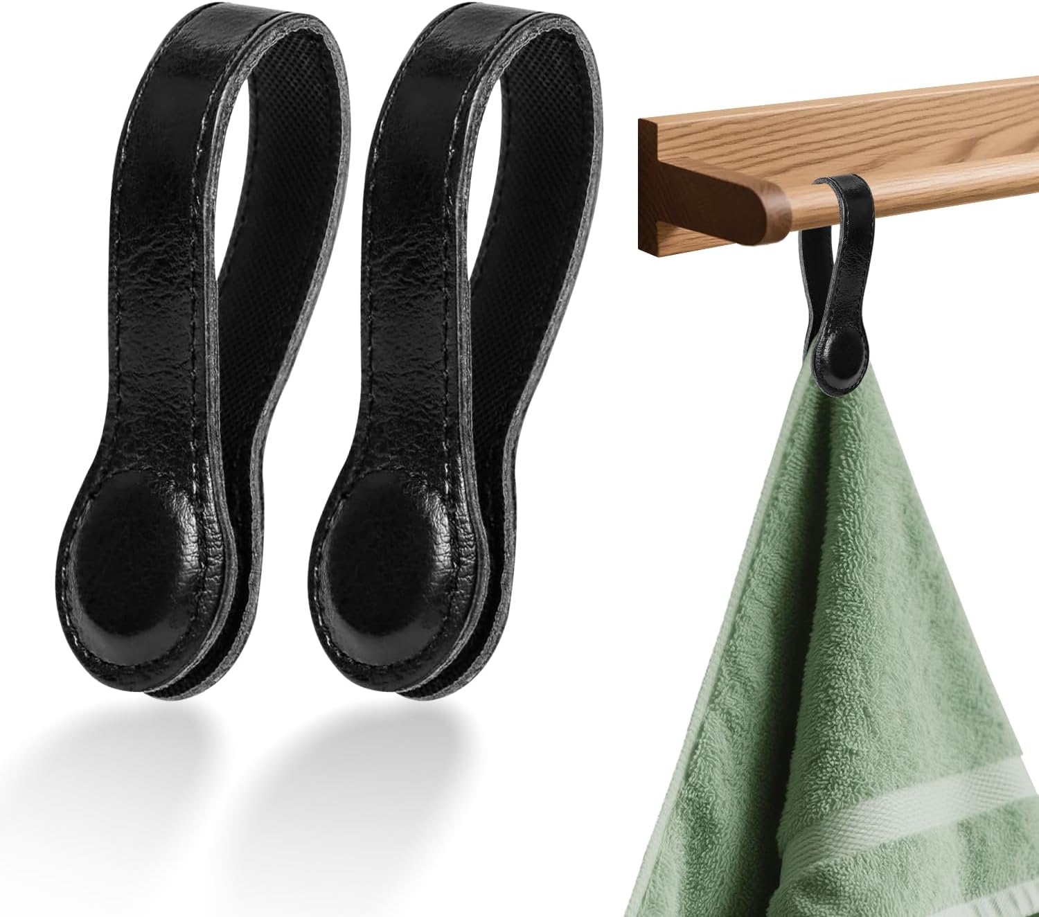 2 Pcs Leather Towel Clips, Strong Magnetic Towel Clips for Kitchen, Multi-Purpose Towel Holder for Kitchen and Bathroom Accessory (Black)