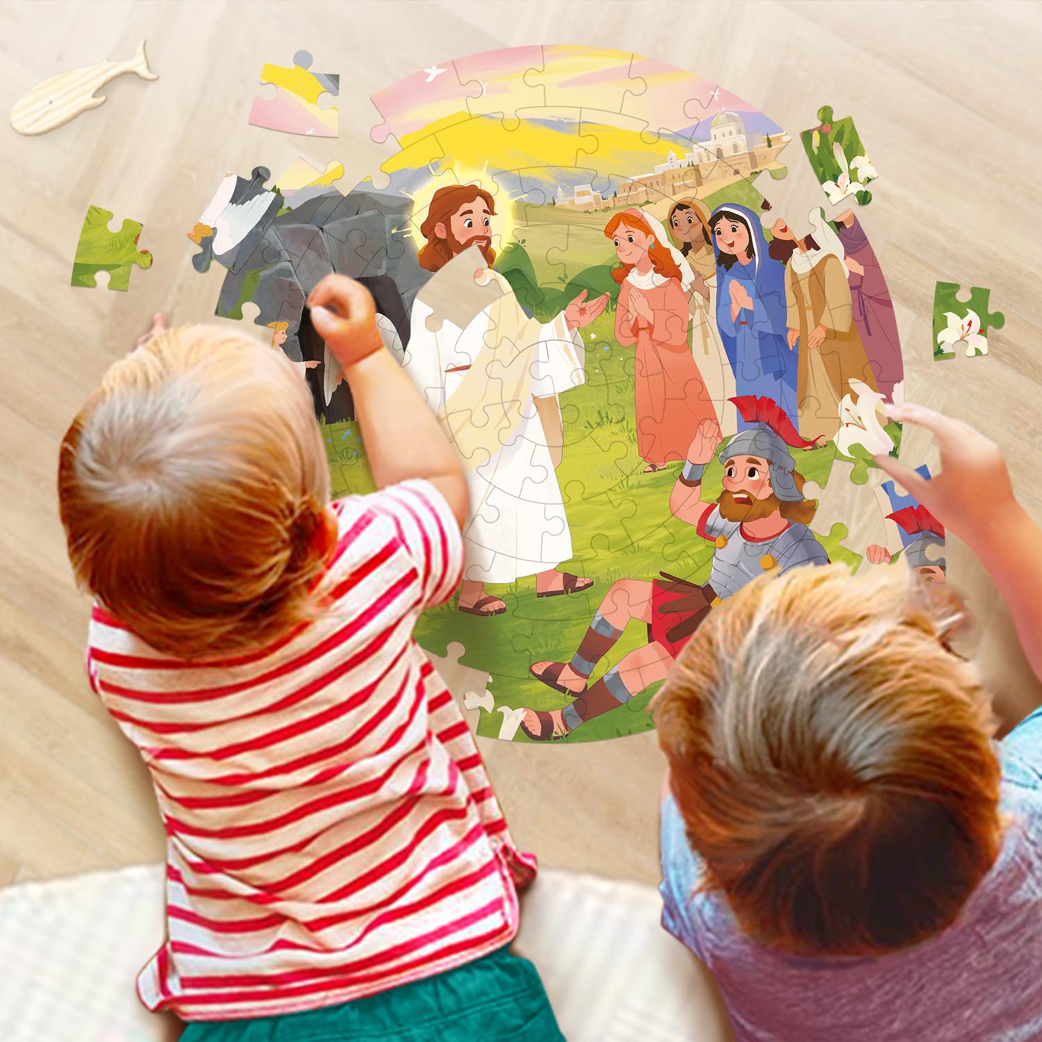 Osterpuzzle aus Holz für Kinder im Alter von 3–5 Jahren, 70 Teile, 45 x 45 cm, runde Bodenpuzzles für Kinder im Alter von 4–8 Jahren, christliches, religiöses Ostergeschenk für 3, 4, 5, 6