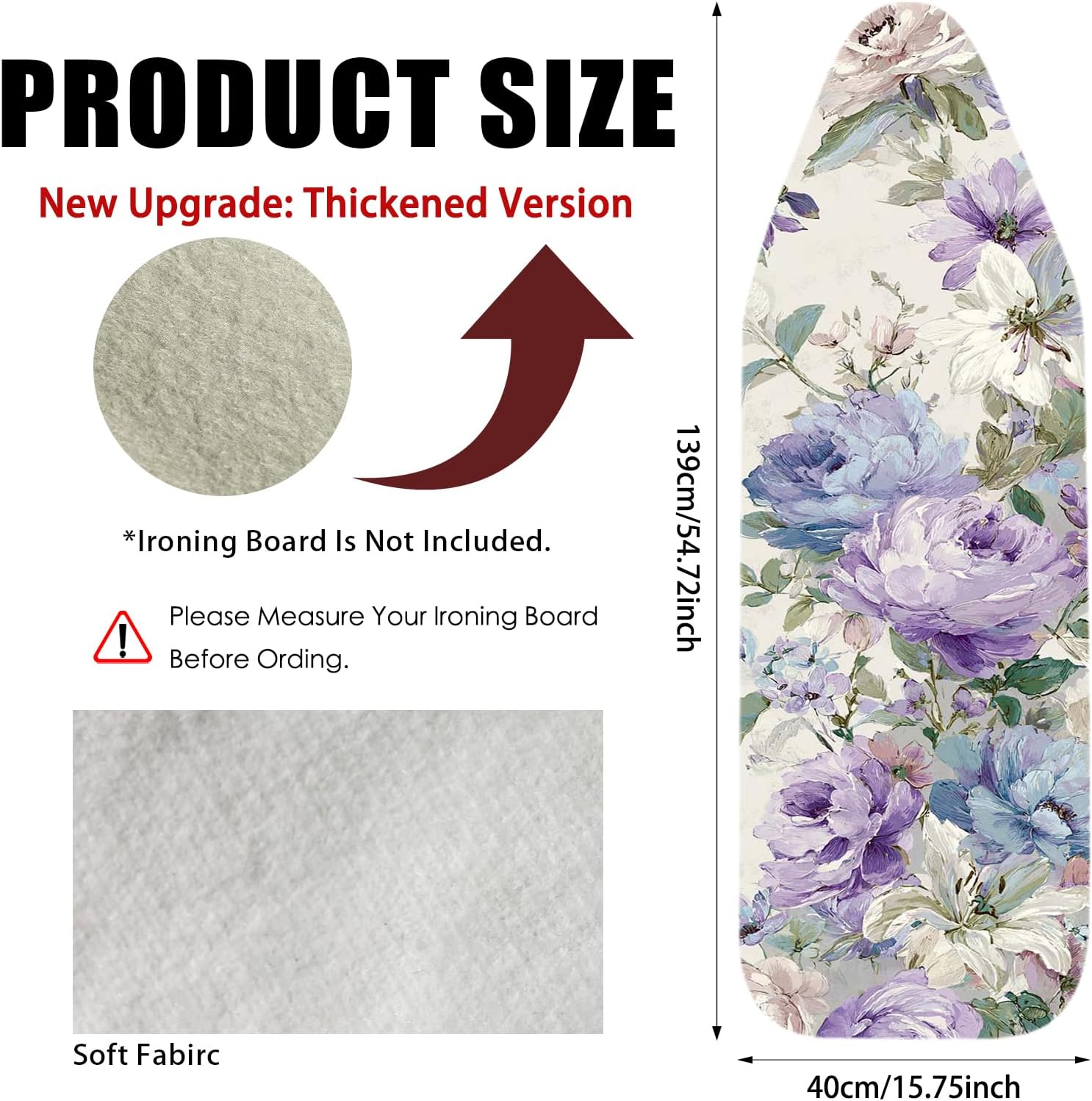 Nuxovilar Blue Purple Floral Ironing Board Cover 15x54 Cotton