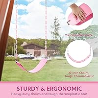 Vista 4 de TURFEE Asiento de columpio resistente color rosa con cadena de 66 pulgadas, accesorio de repuesto para columpio con mosquetones para juegos al aire