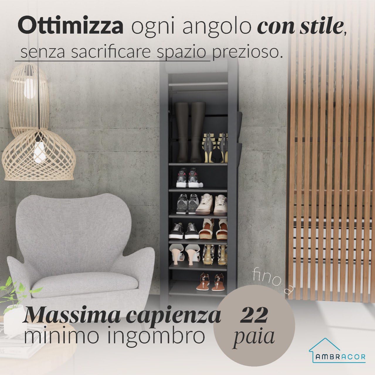Scarpiera Slim 45x175x30cm in Tessuto Impermeabile a 11 Ripiani - Mobile Portascarpe da Esterno o Interno