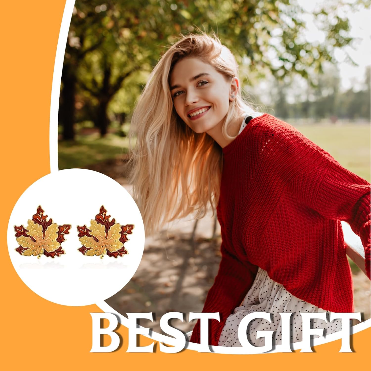 Maple Leaf Clip On Earrings for Women Autumn Fall Earrings Non Pierced Dangle Leaf Earring Thanksgiving Outfit Holiday Jewelry - Image 4