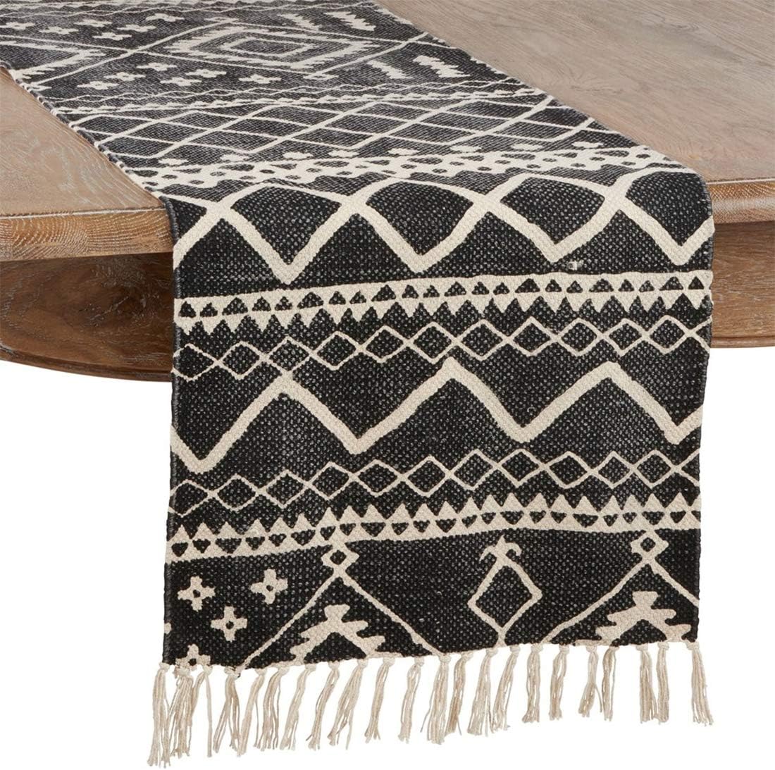 Fennco Styles Eclectic Mud Cloth Pattern Design 100% Cotton Table Runner 16 x 72 Inch - Black Geometric Table Cover for Home Décor, Everyday Use, Banquets and Special Occasion