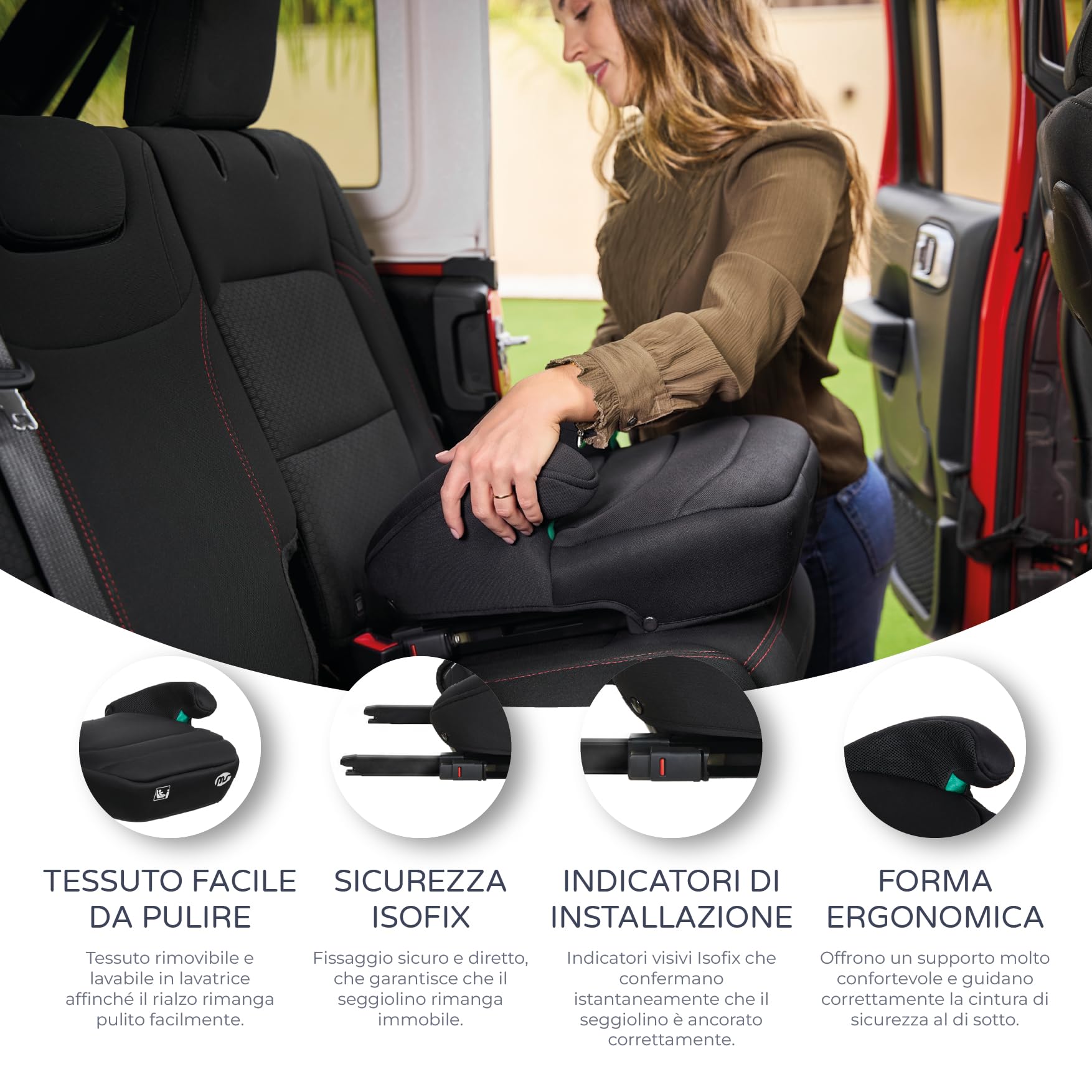 MS BabyWorld – RIALZO BOOSTER – I-Size per auto | CON ISOFIX | Con guida per cintura | Gruppo 3 | 125-150 cm | Seggiolino auto sicuro e confortevole