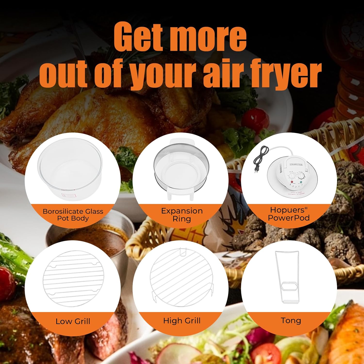 17L Turbo Air Fryer, Convection Oven, Oil-Less Electric Grill Roaster Bake Cooker, Portable Glass Air Fryer, Multifunction Cooker 360° Hot Air Fry/Roast, with Expansion Ring