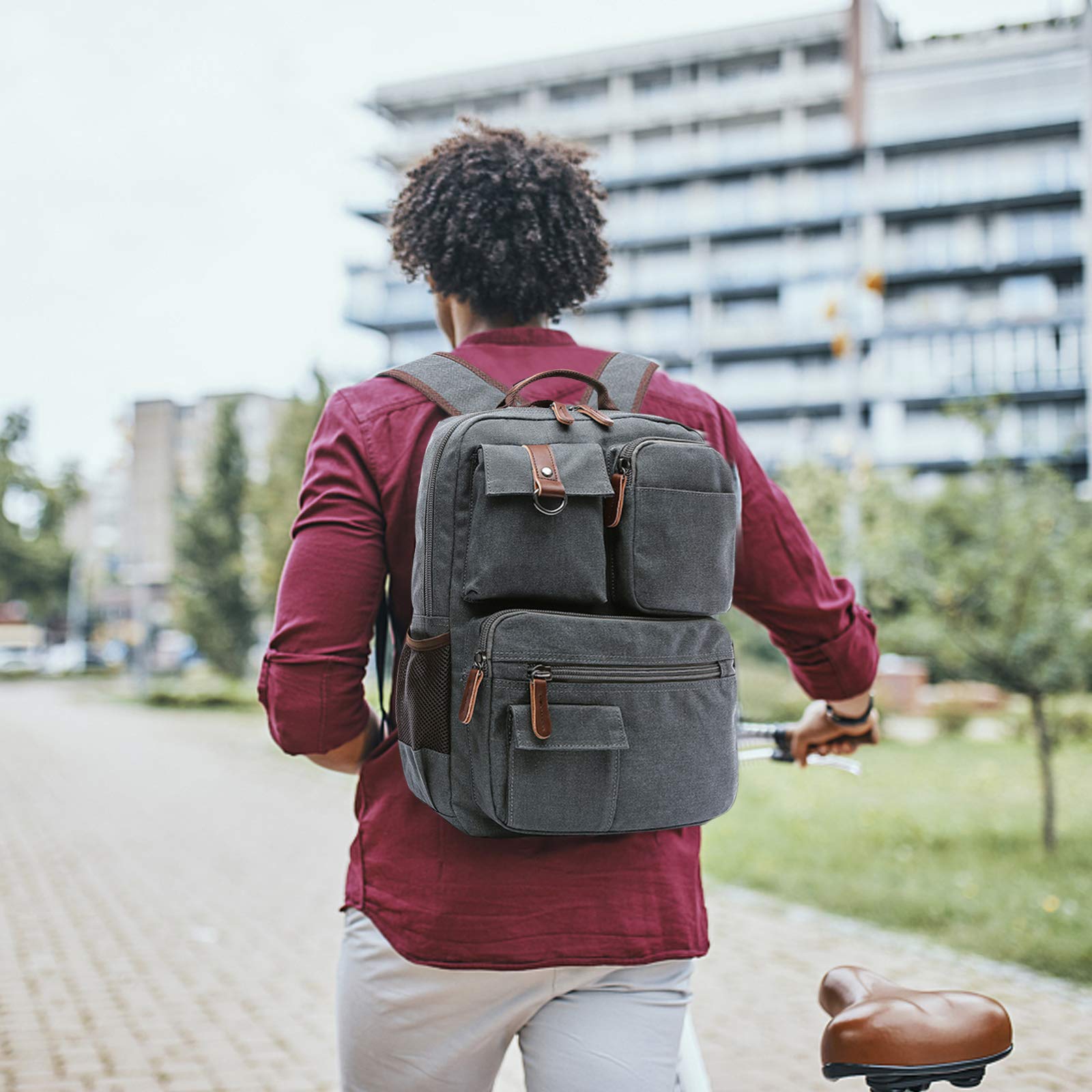 FANDARE Retro Zaino Uomo Business Multi-pocket Rucksack Student Outdoor Viaggio Daypack Traspirante Tela