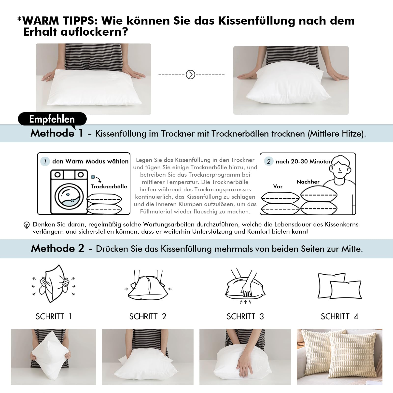 MIULEE Kissen 30x50 cm Füllung 2er Set, Waschbare Kissenfüllung Sofakissen, Polster Innenkissen Dekokissen, Polyester Füllkissen als Couchkissen, Sofa Kissen, Zierkissen, Kisseninlet 30 x 50