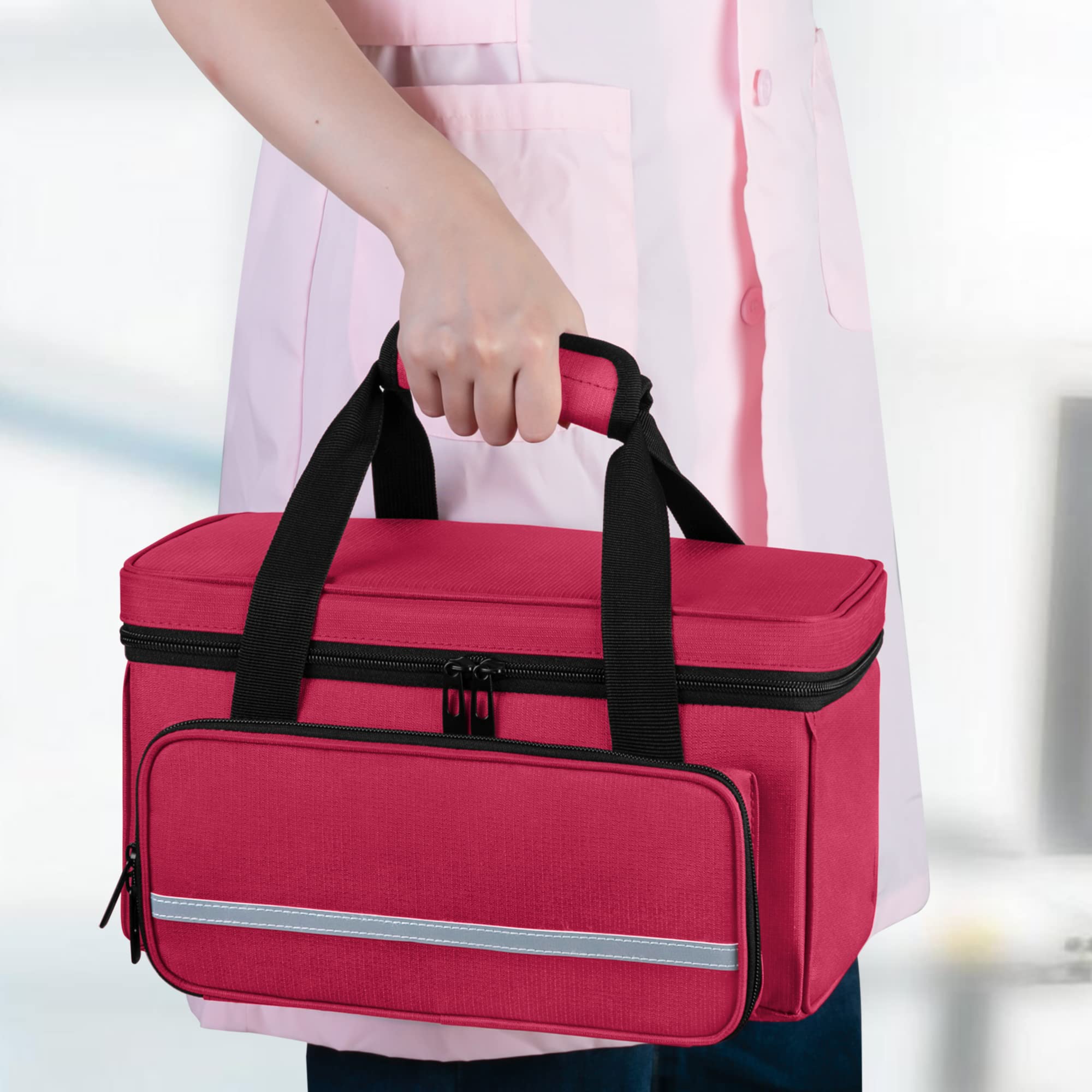 CURMIO Botiquín de Primeros Auxilios Vacia, Bolsa Enfermera Domiciliaria, Maleta de Primeros Auxilios, Bolsa Médica de Emergencia para el Viaje y Hogar, Rojo (Patente Pendiente)