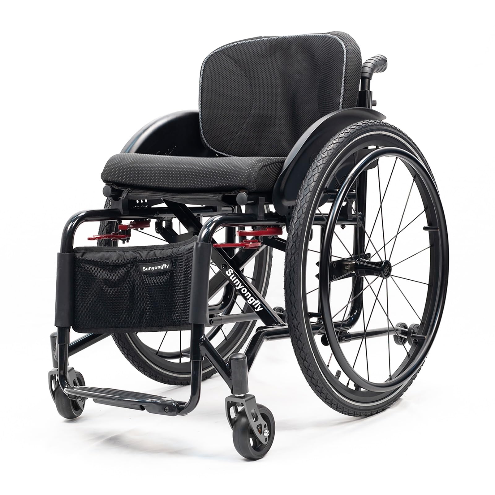 Składany sportowy wózek inwalidzki, lekki, ze stopu aluminium, dla dorosłych, wyposażony w opony barierkowe (szerokość siedziska: 42 cm)