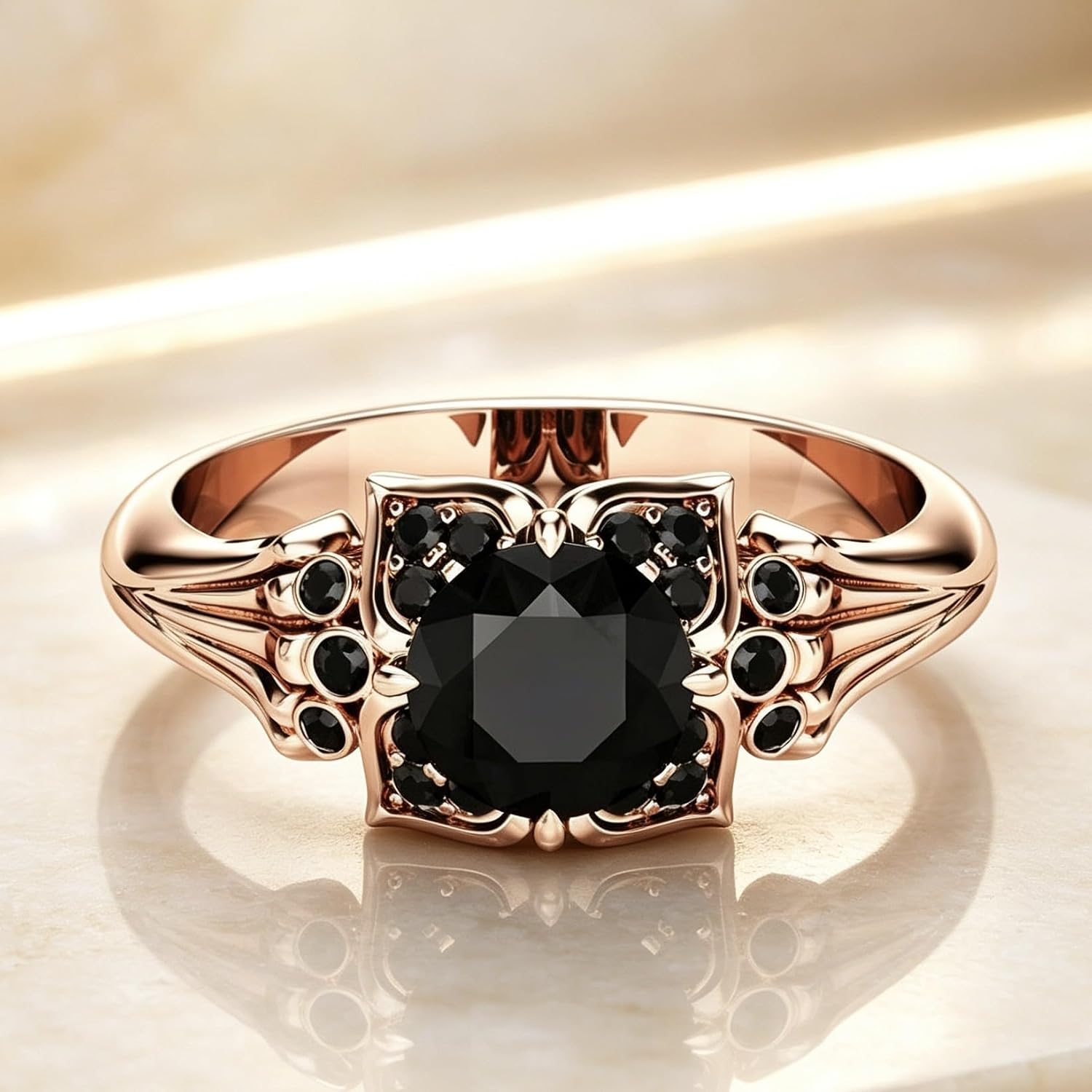 Black Spinel Look Ring for Women – Gold Plated Tiny Band, Dark Edgy INS Style Statement Jewelry Gift for Her, Birthday & Anniversary Present for Wife, Best Friend or Sister image 4