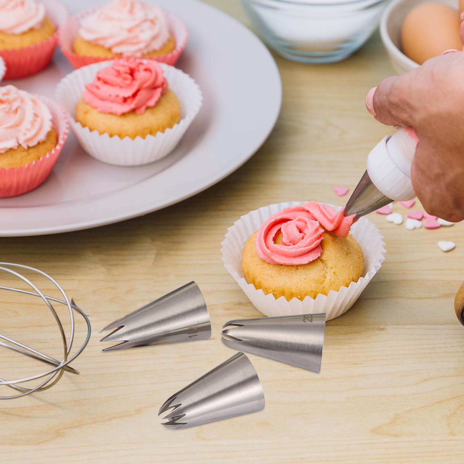 Tabiger Set di 6 beccucci grandi per tubazioni per torte, in acciaio inox, set di beccucci grandi, strumenti per decorare torte fai da te, crema e cupcake
