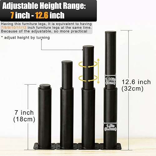 Miniatura 2 de Wlrrcwdttc - Patas ajustables de metal para muebles de 7 a 12.6 pulgadas, patas de soporte de repuesto para cama de altura ajustable, patas de