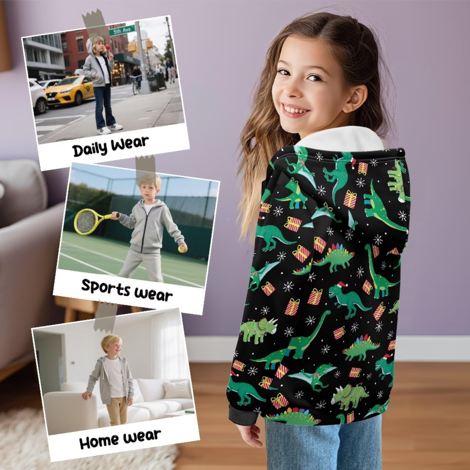 Xoenoiee Dziecięce bluzy z kapturem dla chłopców, zapinana na zamek, bluza 3D, fajna grafika zwierzęca, sweter z długim rękawem, top na jesień i zimę