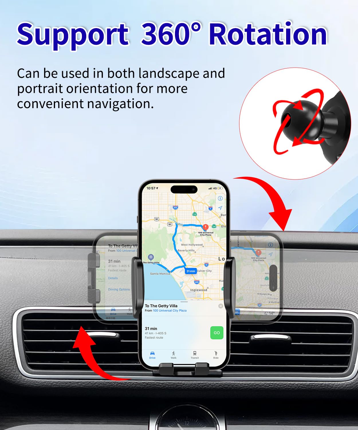 Soporte para teléfono de coche para Volkswagen 2009-2017 CC / 2006-2010 Passat Auto Accesorios, colocación y selección con una sola mano, rotación de 360°, manos libres, para teléfonos de