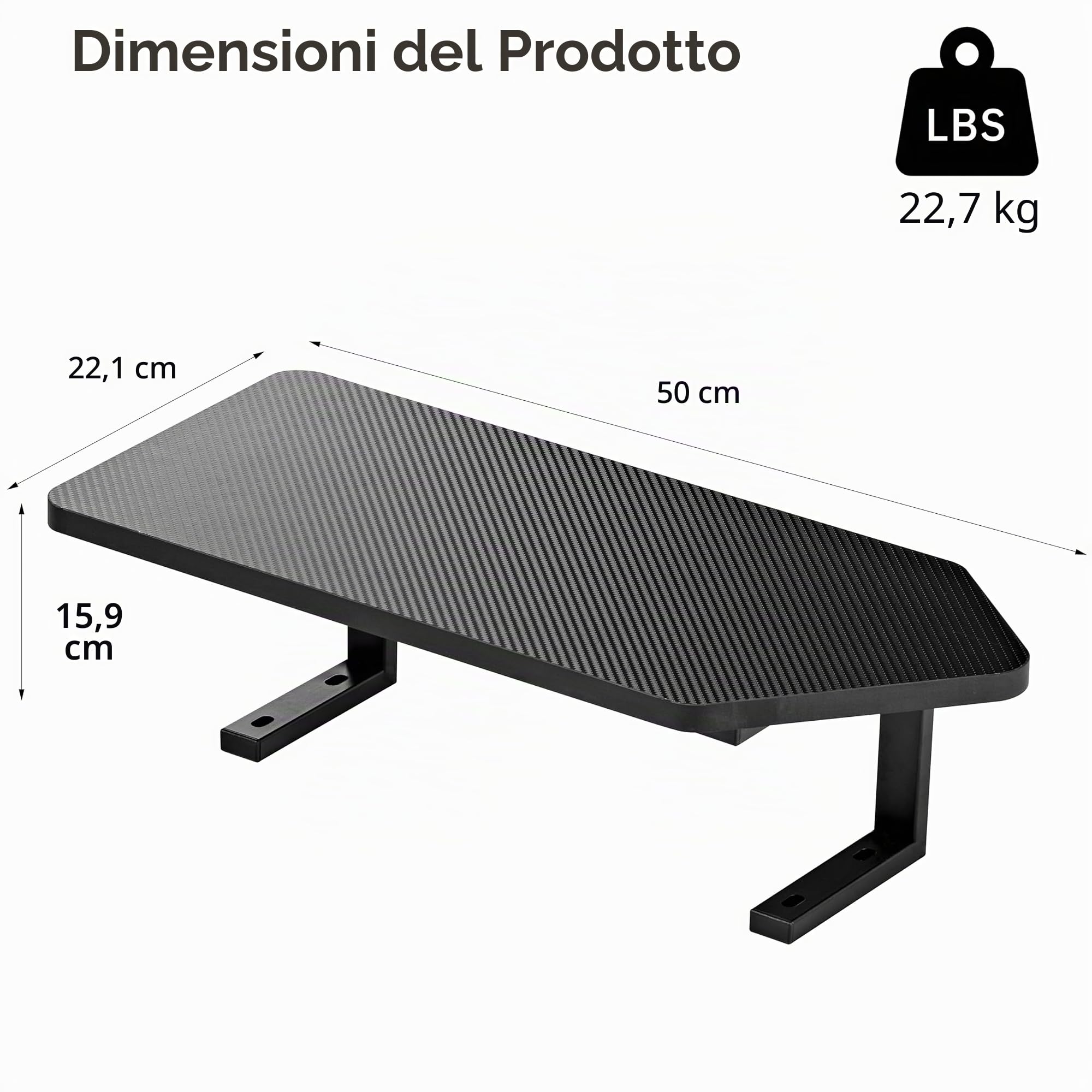 EUREKA ERGONOMIC Supporto per Monitor, Organizzatore Multifunzionale da Scrivania 50 x 22 cm, Mensola Flottante per Scrivania a Forma di Ala, Riser in Fibra di Carbonio per Ufficio (Nero, 2 Pezzi)