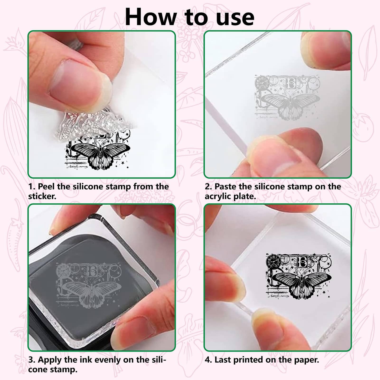 CRASPIRE Flowers Postcard Clear Rubber Stamp Poppy Moth Birds Butterfly Plants Vintage Transparent Silicone Seals Stamp for Journaling Card Making DIY Scrapbooking Handmade Photo Album Notebook Decor - Image 3