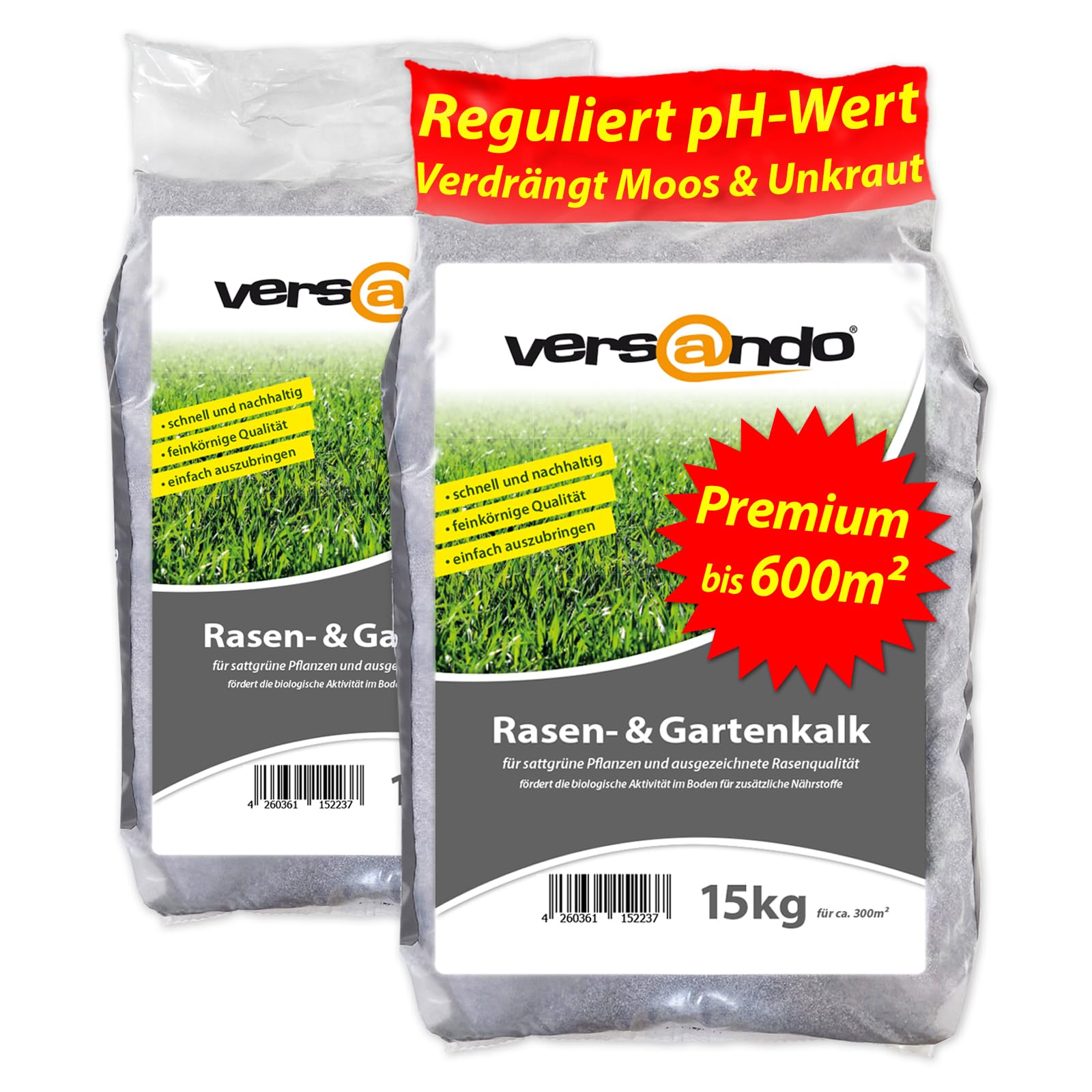 versando 30kg Rasenkalk & Gartenkalk bis 600m²: verdrängt Moos Unkraut Pilze fördert Boden & Wurzelentwicklung ideal für Rasen mit Langzeitwirkung - Premium Qualität