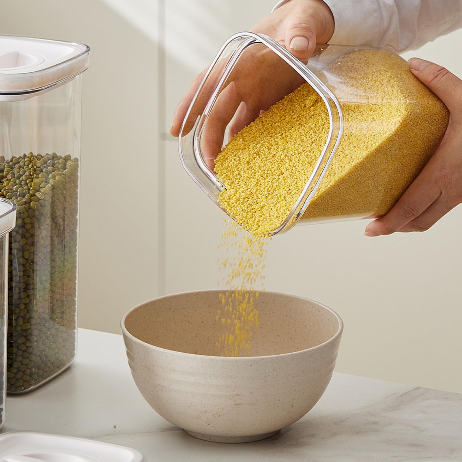 Müsli-Aufbewahrungsbehälter mit Drehbarer Öffnung, Wiederverwendbare, Versiegelte Getreidebox für Nüsse und Trockenfrüchte, 6er-Pack (6 Packungen 2000 ml x 1 + 1300 ml x 2 + 600 3)