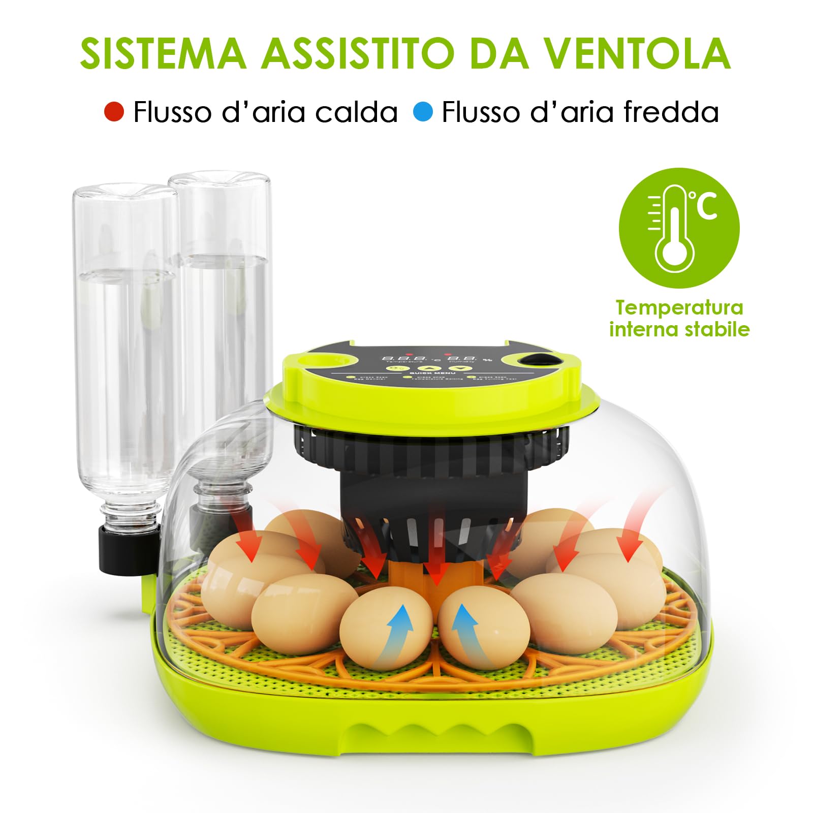 Incubatrice per Uova Automatica, Incubatrice 12 Uova Rotazione Automatica delle Uova, Controllo della Temperatura e dell’Umidità, Adatto all’Incubazione di Uova di Gallina, Anatra, Oca