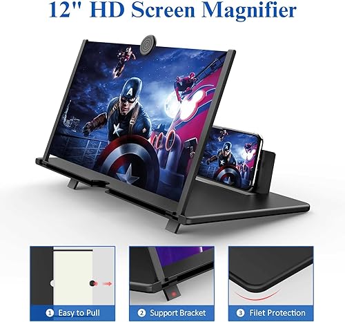 Miniatura 2 de Lupa de pantalla de 12 pulgadas para teléfono celular, proyector de aumento 3D HD Fanlory para películas, videos y juegos, soporte plegable para