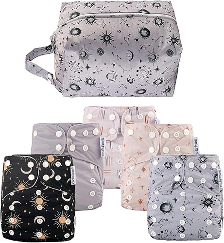 Pañales de tela lavables y reutilizables para bebés, talla única, con bolsillo ajustable, 5 unidades + 5 piezas de insertos de microfibra + una