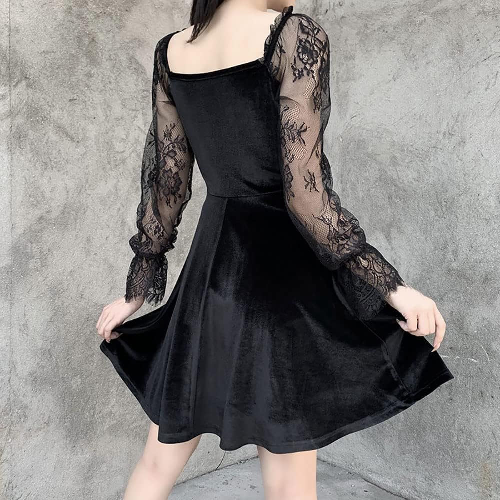 Amazon.com: Black Lace-Up Gothic Women Long Lace Petal Sleeve  