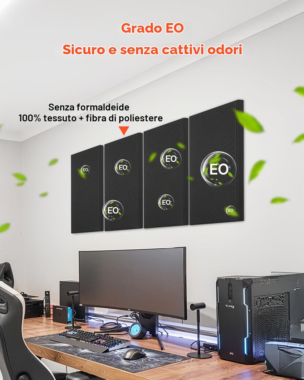 VEVOR Pannelli Acustici Murali Fonoassorbenti Autoadesivi, Pannelli Fonoassorbenti in Fibra di Vetro Bianca 4,36 kg, per Studi, Uffici, Sale Riunioni, 4 Pezzi 600 x 300 x 50 mm, Nero