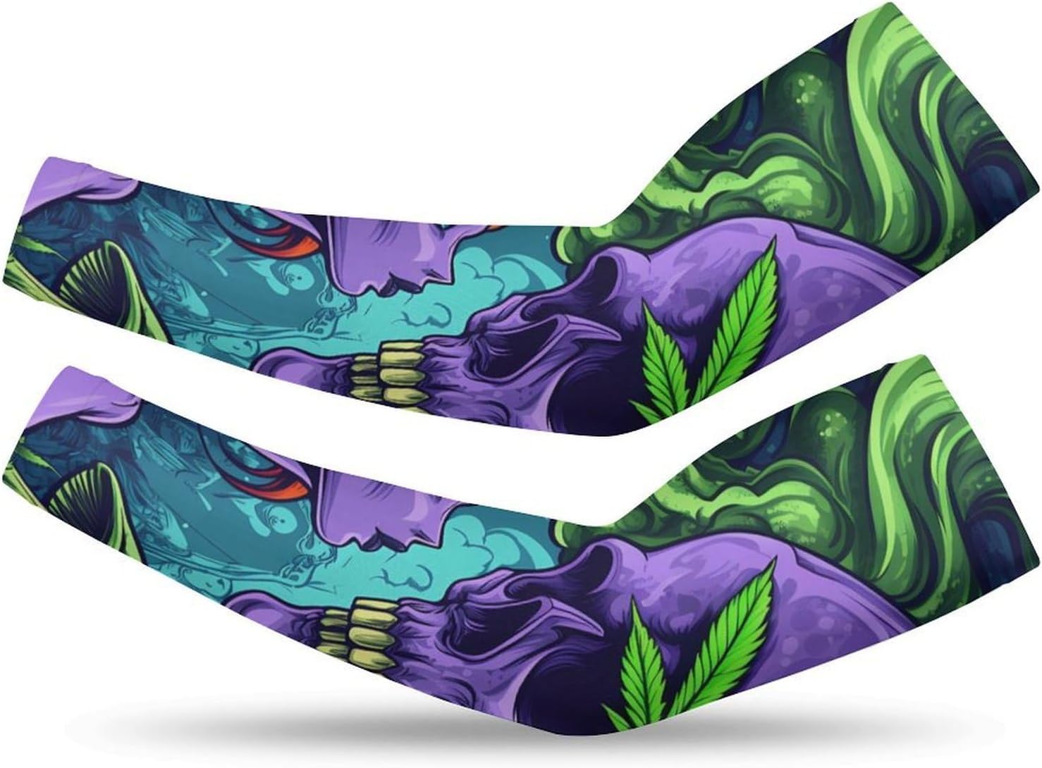 Weed Leaf Purple Skull Bone Arm Sleeves Cooling Sun Protection Sports Compression for Golf Basketball