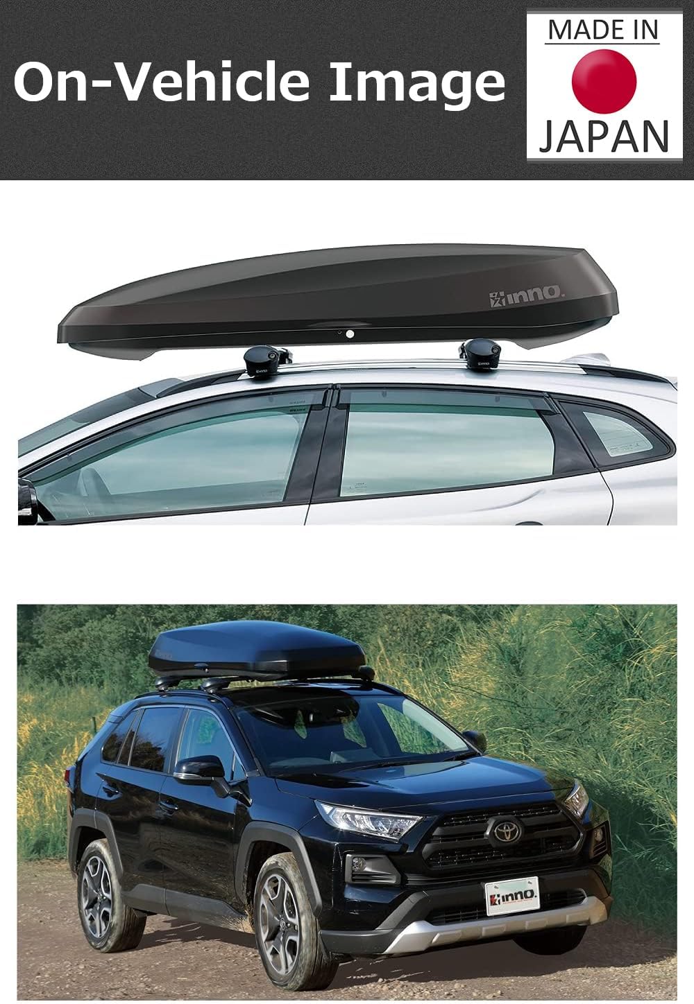 INNO PHANTOM2020 Matte Black 14 cu ft, Cargo Box, Dual‑Side Opening with Locks, Made in Japan, Compatible with Aero & Square Bars, Tool Free Install, for SUVs, Wagons, EVs, Trucks, Cars