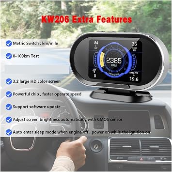 KW206 Head Up Display Computer Scanner OBD2 Car On-Board Real-time Data OBD 2 Clear Trouble Code Water Temperature Gauge for All Vehicle