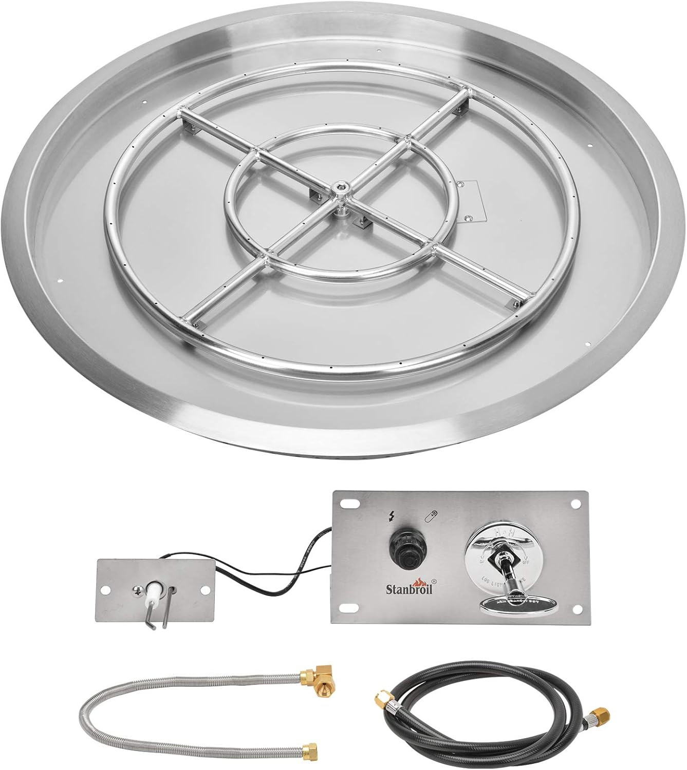 Stanbroil 31 Inch Round Drop-in Fire Pit Kit Inserted with Spark Ignition Kit,Stainless Steel Gas Fire Pit Burner Set for Outdoor and Indoor- Natural Gas Version