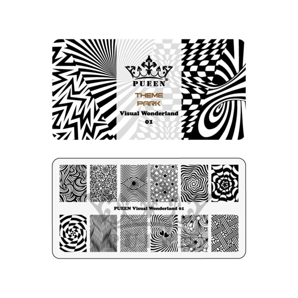 PUEEN Nail Art Stamping Plate - Visual Wonderland 01 - Theme Park Collection 125x65mm Unique Nailart Polish Stamping Manicure Image Plates Accessories