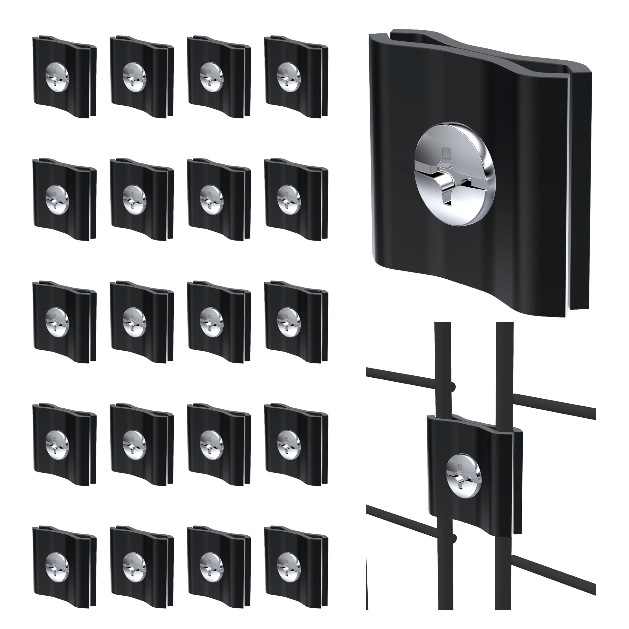 20 Pack Black Gridwall Joining Clips Accessories Grid Wall Panel Connectors for 36mm Wire Grid Panels, Heavy Duty Wall Grid Clips, Easy Install Display