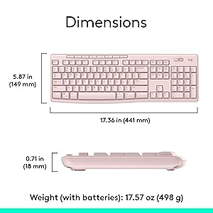 Logitech MK270 Wireless Keyboard and Mouse Combo for Windows, 2.4 GHz, 8 Multimedia Keys, PC, Laptop, Wireless Keyboard Compact Mouse Combo - Rose