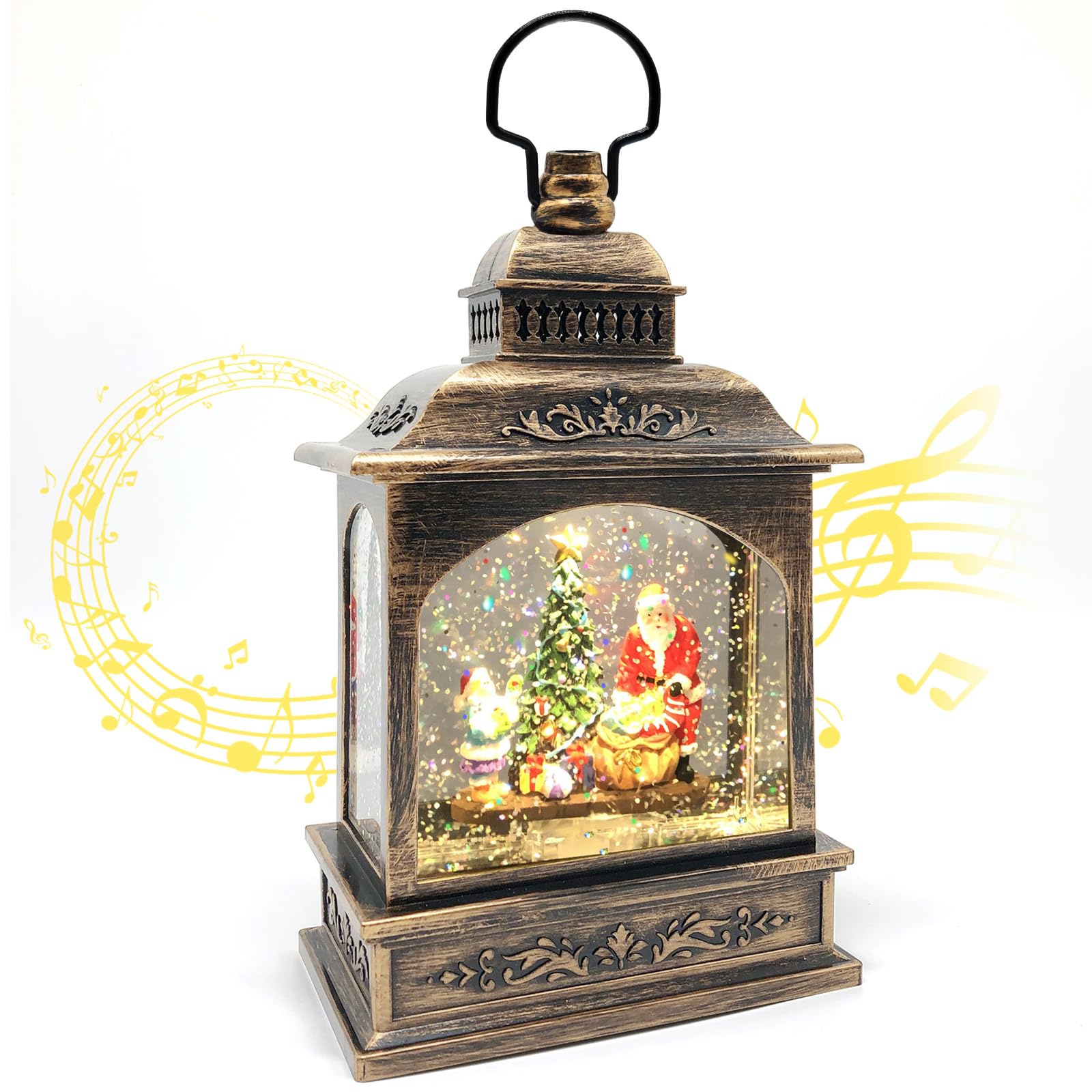 Marsyu Globos de Nieve Navideños Musicales, Linternas Navideñas Giratorias con Pilas USB y 3AA con Proyector,Temporizador, Decoraciones Navideñas Vintage Regalos para Decoración(Escena de Papá Noel)