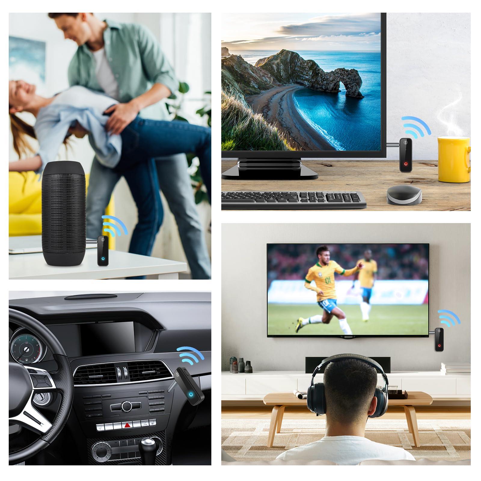 Adaptador Bluetooth auxiliar para coche, receptor transmisor Bluetooth 2 en 1 para llamadas manos libres, cancelación de ruido, receptor AUX Bluetooth 5.0 de 3.5 mm para sistema estéreo