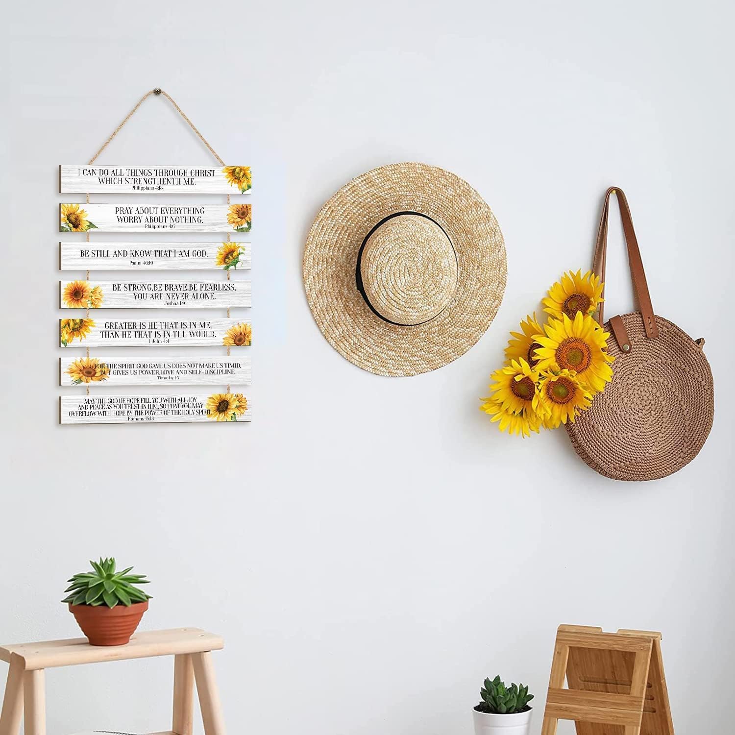 Panneau Mural Bois Tournesol – Décoration Chrétienne – Verset Biblique – Neuf