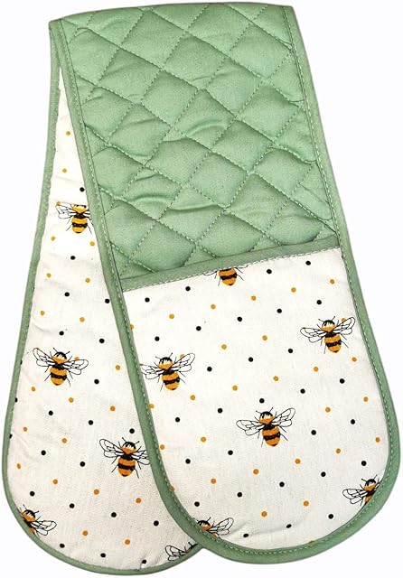 Double Oven Glove Pot Holder 100% Cotton Baking Mitts Amazing Honey BEE Design