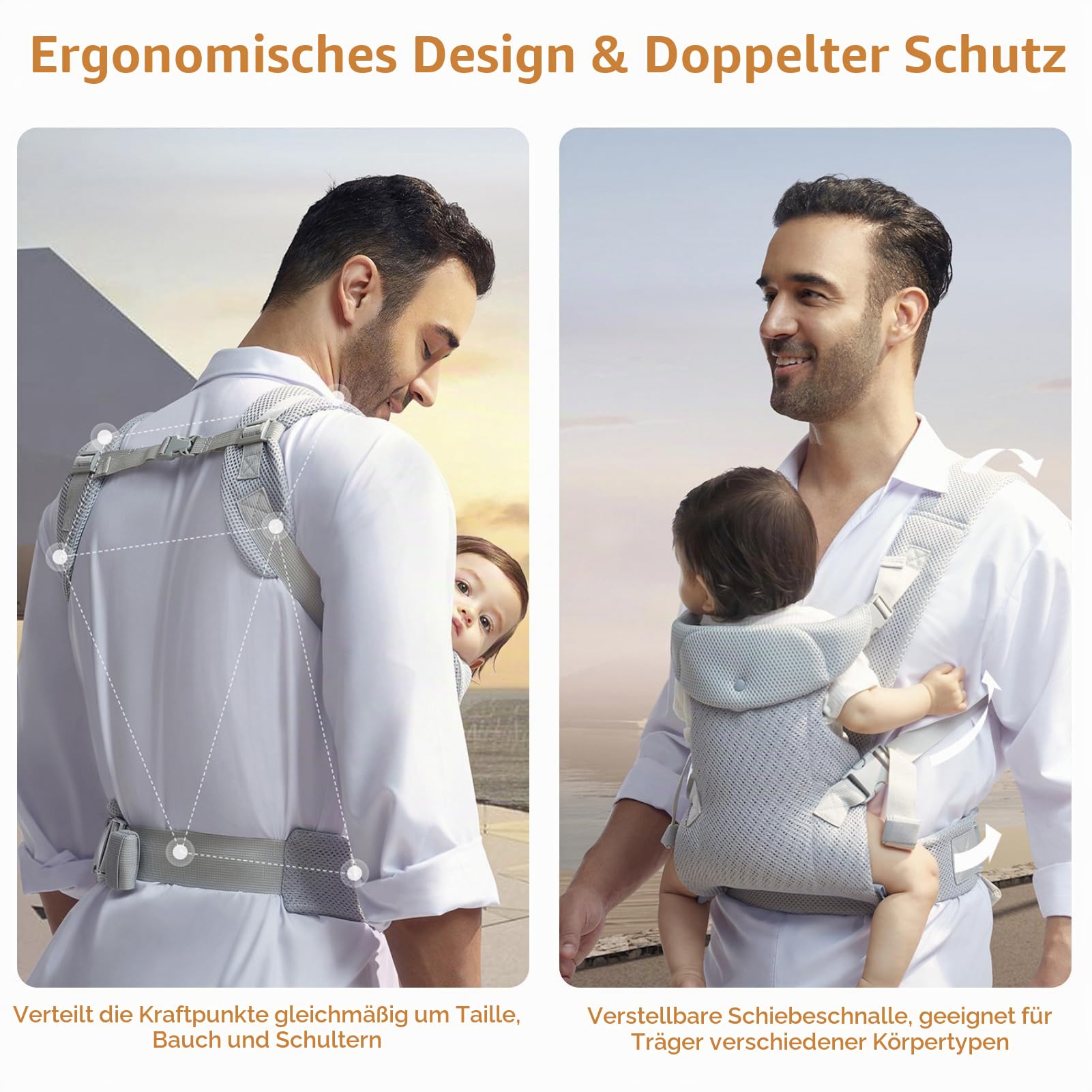 IULONEE Babytrage für Neugeborene Ergonomic Tragetaschen für Kleinkinder Babytrage ab Geburt Tragetuch Baby Carrier Vorder Rückseite Tragetasche für Neugeborene 3-36 Monate (Hellgrau)