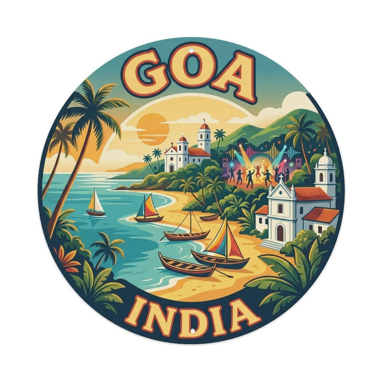 Vintage Travel India Goa Beach Vintage Metal Tin Sign Plaque Wall Decor for Cafe, Club Bar, Office, Garden Metal Poster 8x8Inch
