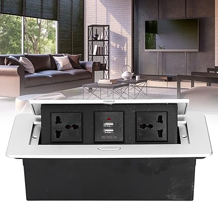 Ubersweet Floor Electrical Outlet, 250V 13A Dual USB Power Supply Accessories 3 Hole Socket Cover Box Kit Flame Retardant with LED Indicator for Electrical Equipment ||