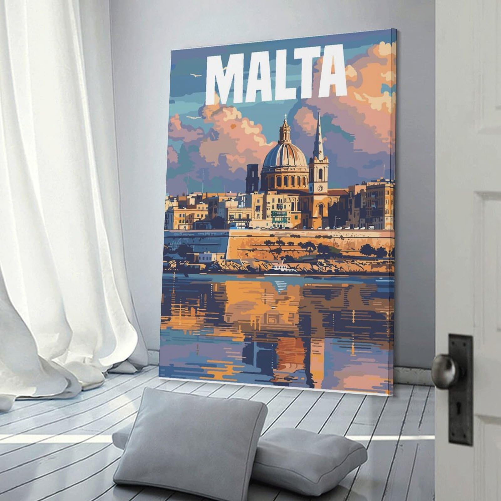 Junmoney Canvas Wall Art Malta Travel Poster, 20x30inch(50x75cm), for Bedroom, Guest Room Or Reading Nook, Canvas Wall Decor for Personal Spaces